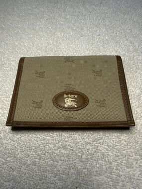 Burberrys of London Tan Canvas Card Holder with Brown Leather Trim